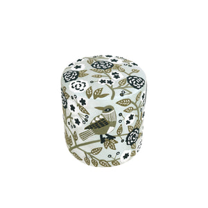 Dahlia Contemporary Embroidered Velvet Ottoman, Green-Ivory