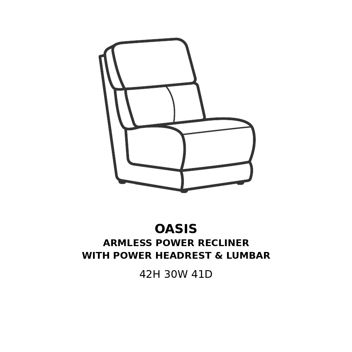 Oasis Armless Power Recliner with Power Headrest & Lumbar