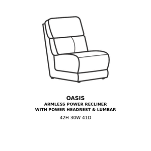 Oasis Armless Power Recliner with Power Headrest & Lumbar