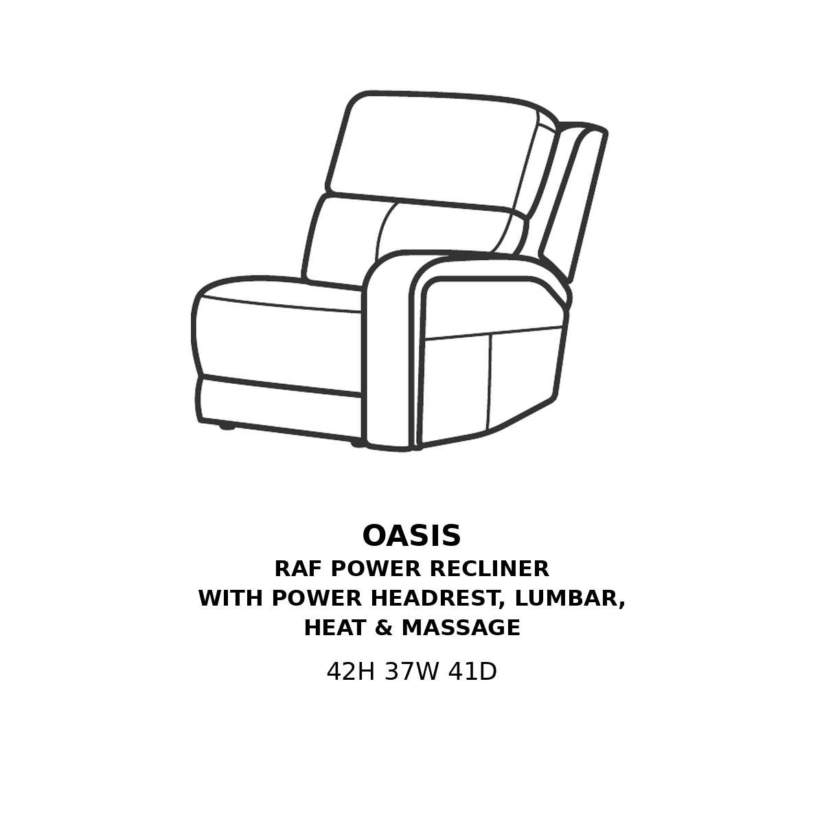 Oasis RAF Power Recliner with Power Headrest, Lumbar, Heat & Massage