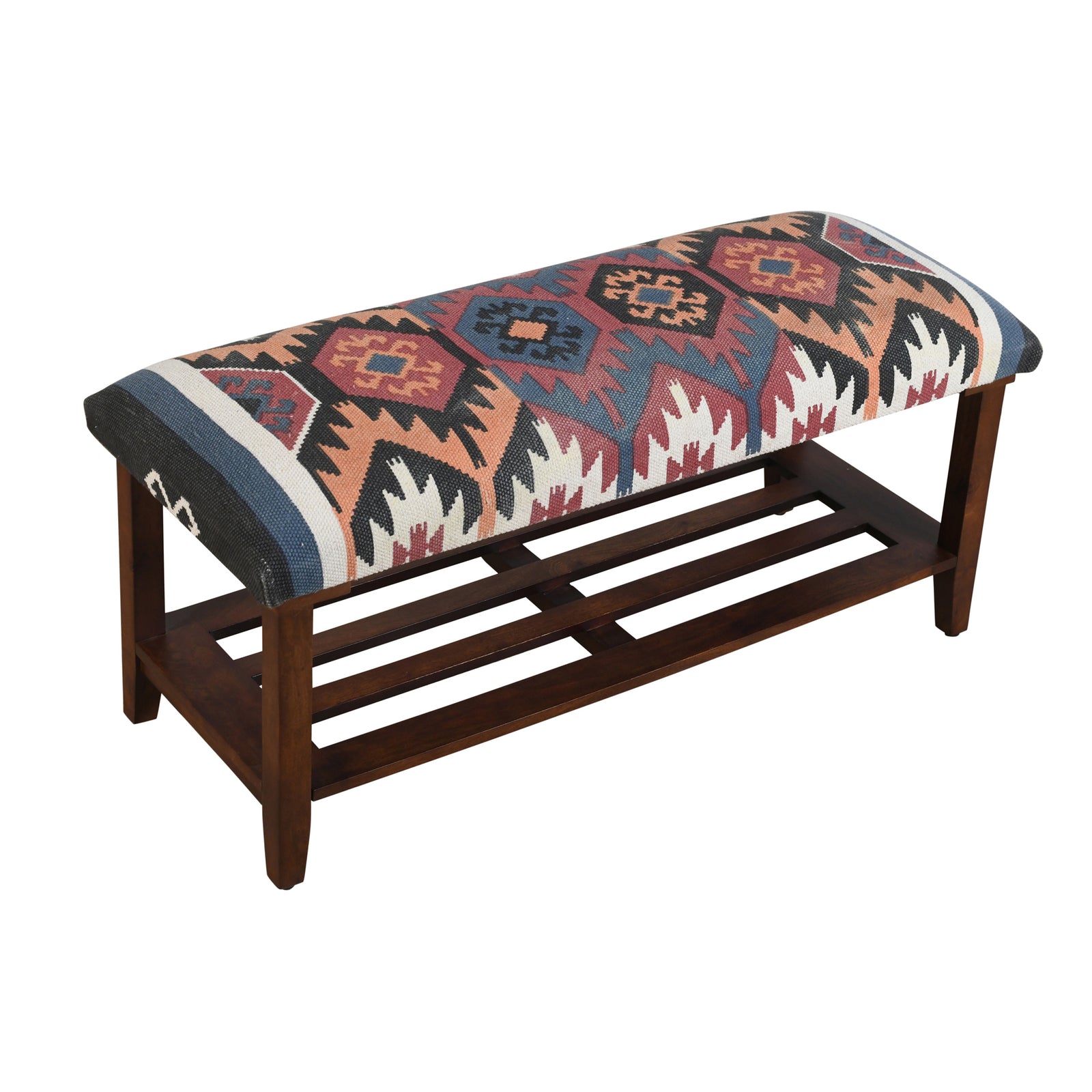Southwestern Kilim Multicolored Kilim Cotton Upholstered Storage Bench