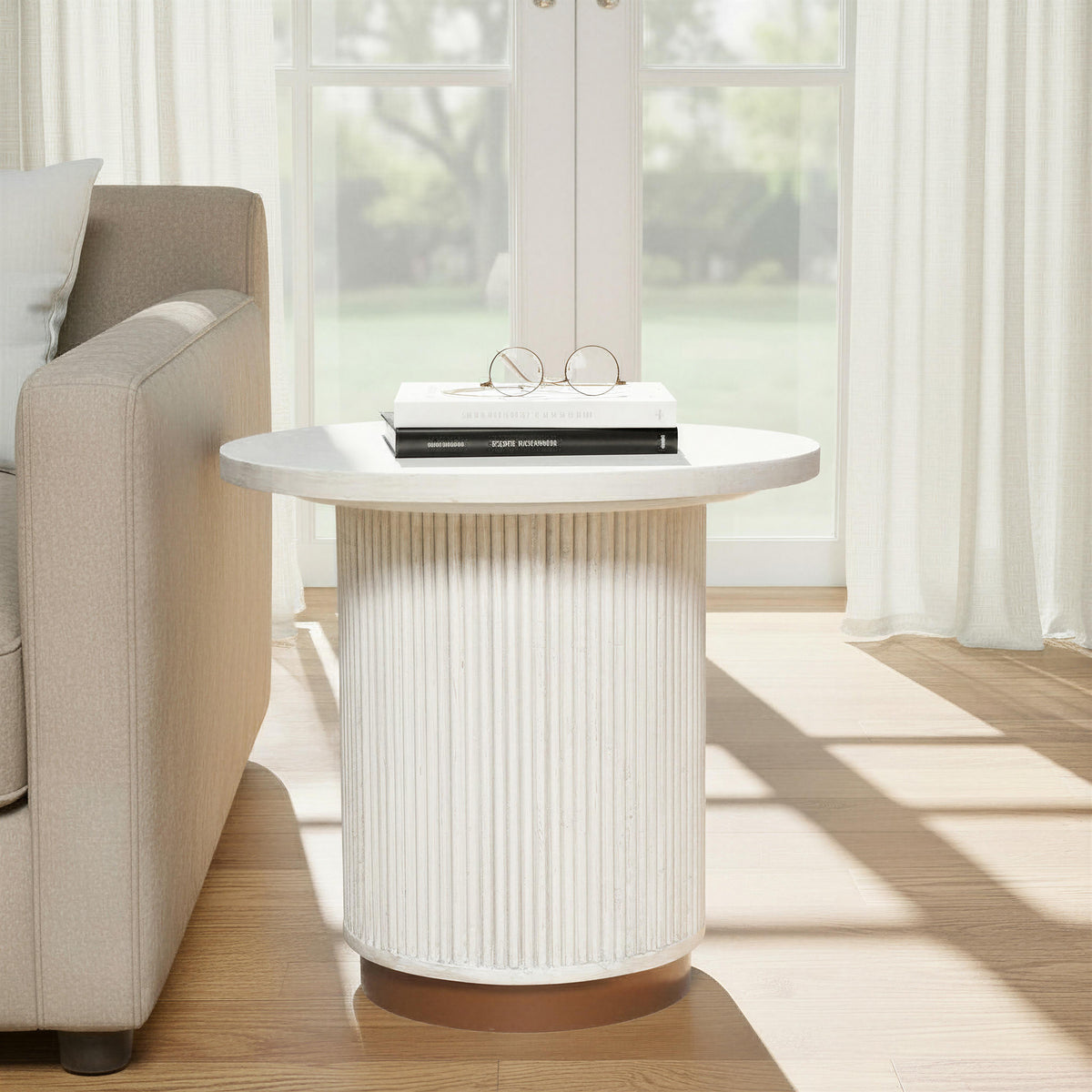 Bella Handmade Transitional Wood Side Table, White Washed Finish
