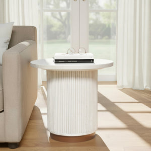 Bella Handmade Transitional Wood Side Table, White Washed Finish