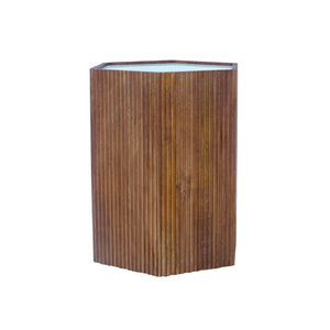 Brown/White Modern Contemporary Mango Wood/Marble Hand-Made Indoor Hexagon Side Table