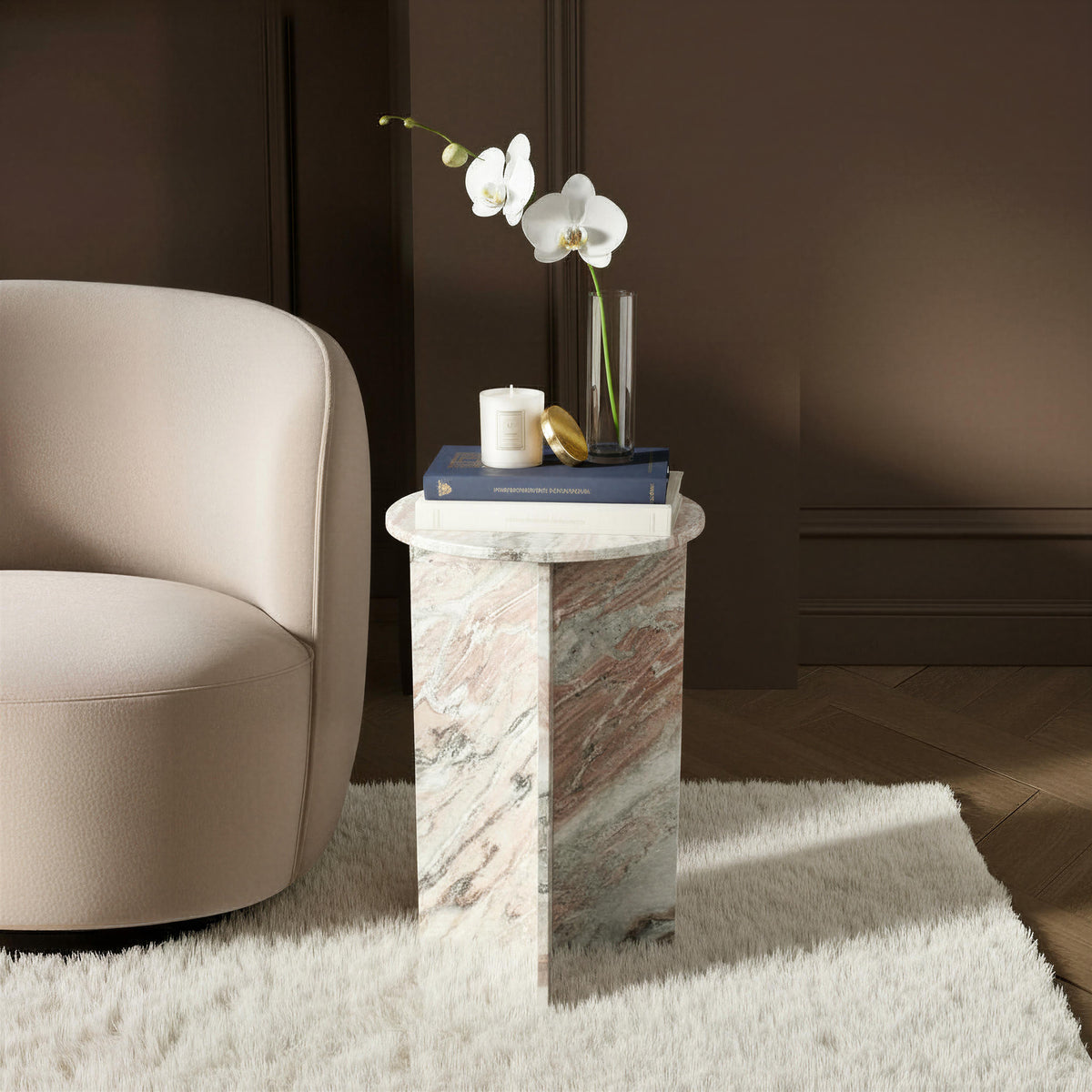 Emberly Transitional Marble Side Table