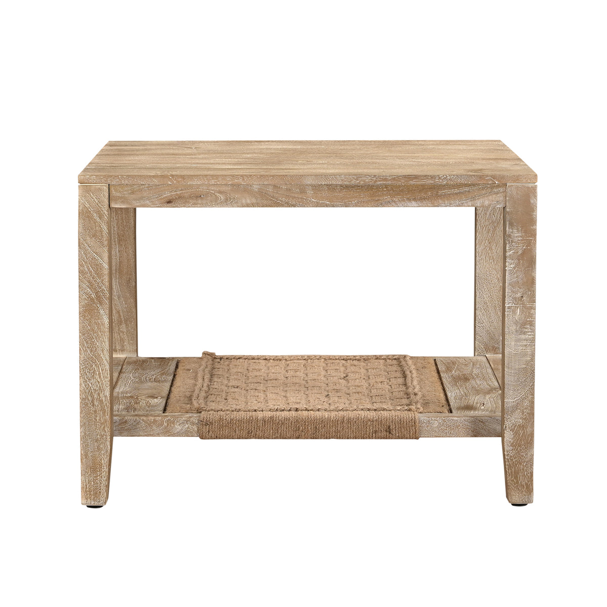 Wilfred Coastal Wood and Jute Storage Side Table, White Wash