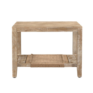 Wilfred Coastal Wood and Jute Storage Side Table, White Wash