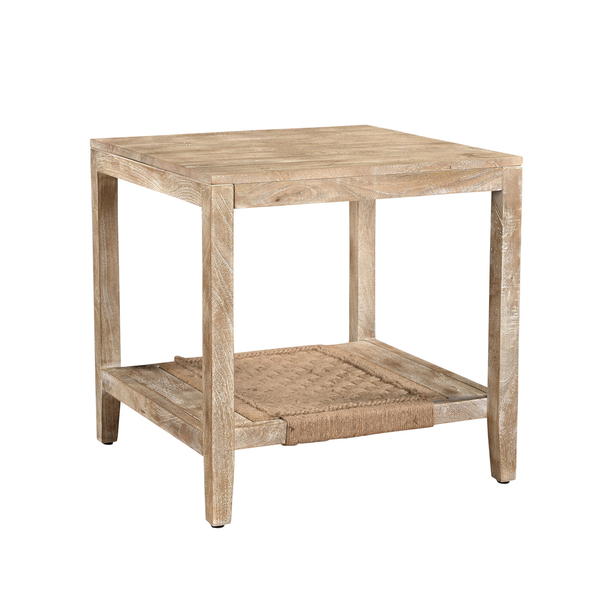 Wilfred Coastal Wood and Jute Storage Side Table, White Wash