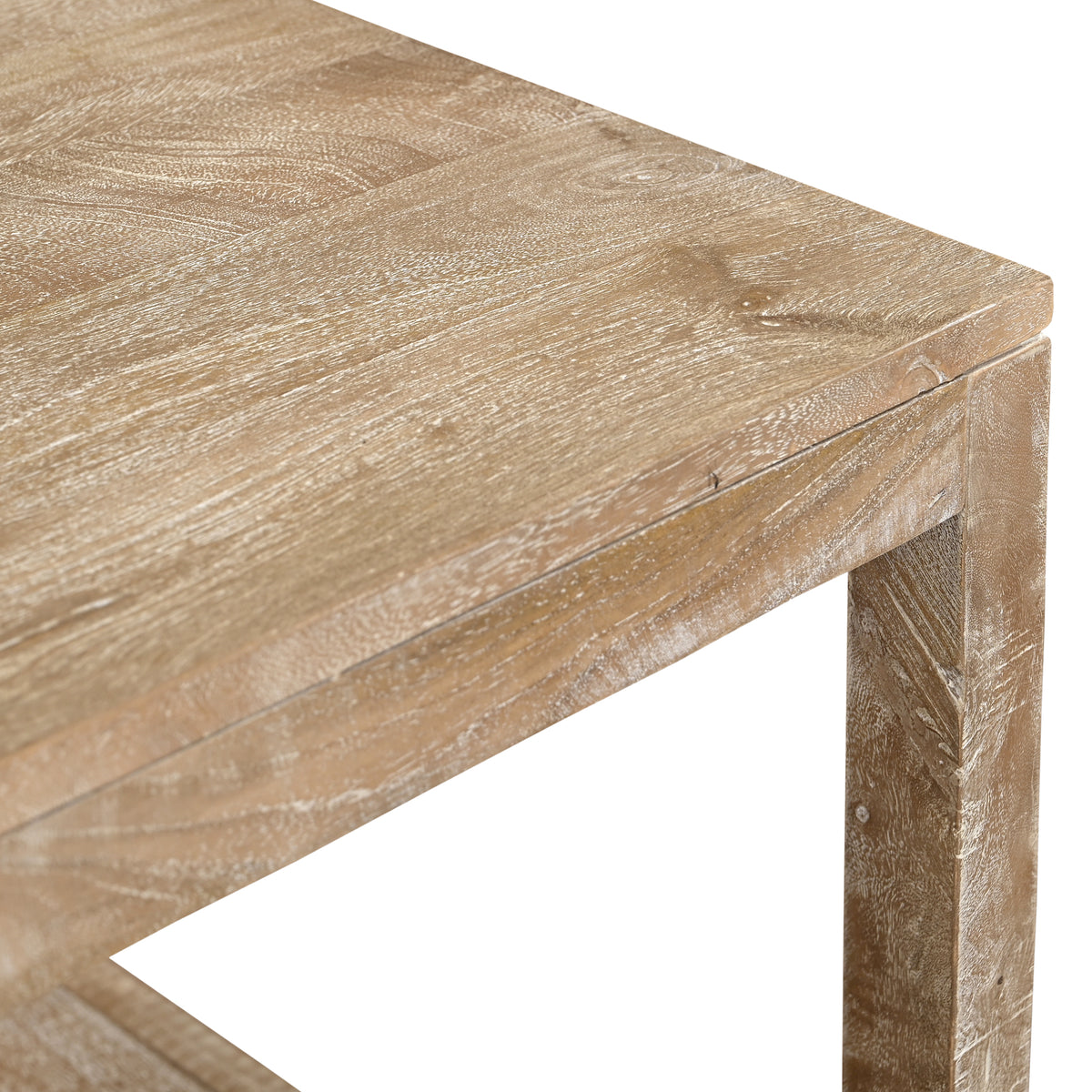 Wilfred Coastal Wood and Jute Storage Side Table, White Wash