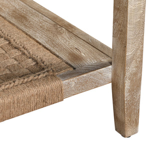 Wilfred Coastal Wood and Jute Storage Side Table, White Wash