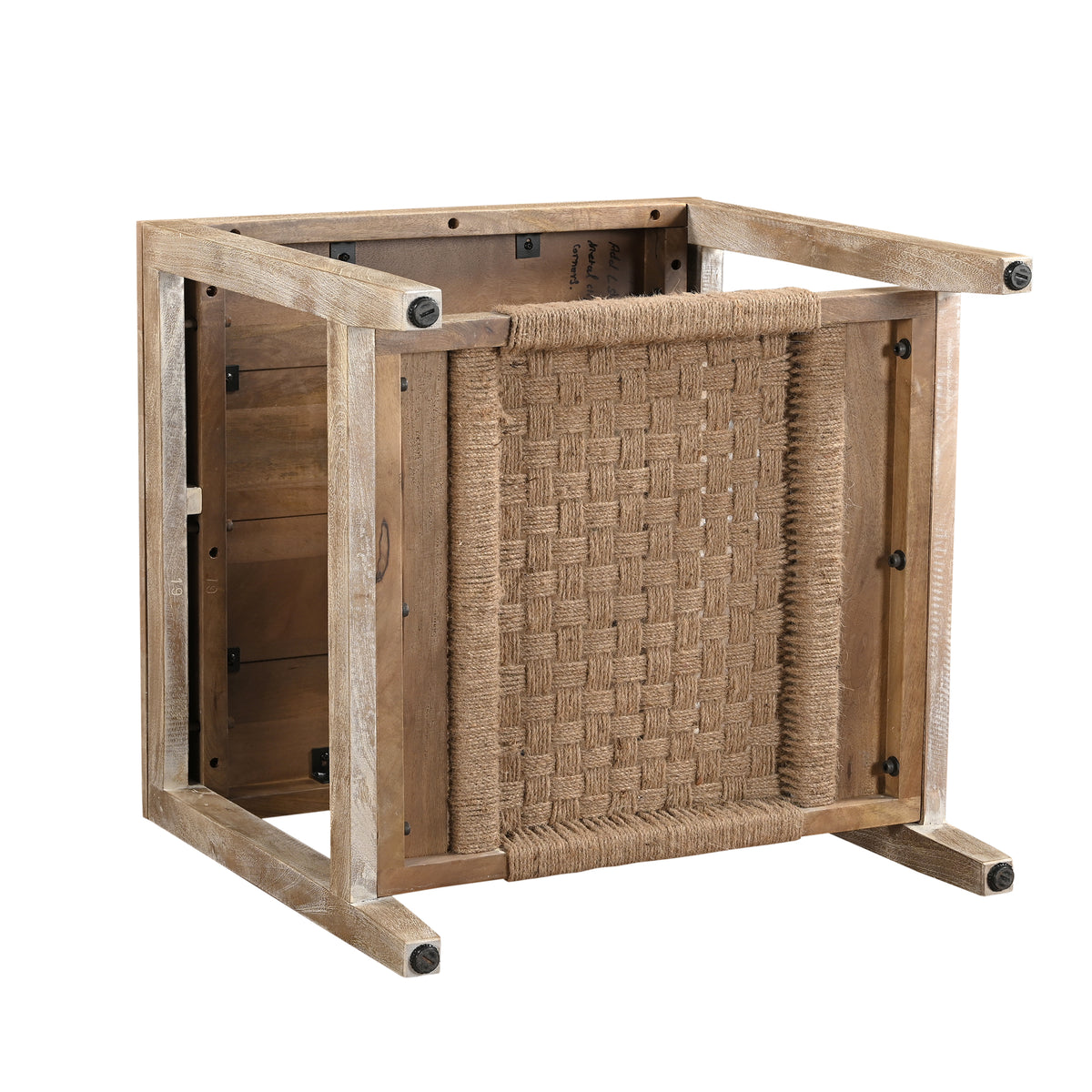 Wilfred Coastal Wood and Jute Storage Side Table, White Wash