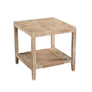 Wilfred Coastal Wood and Jute Storage Side Table, White Wash