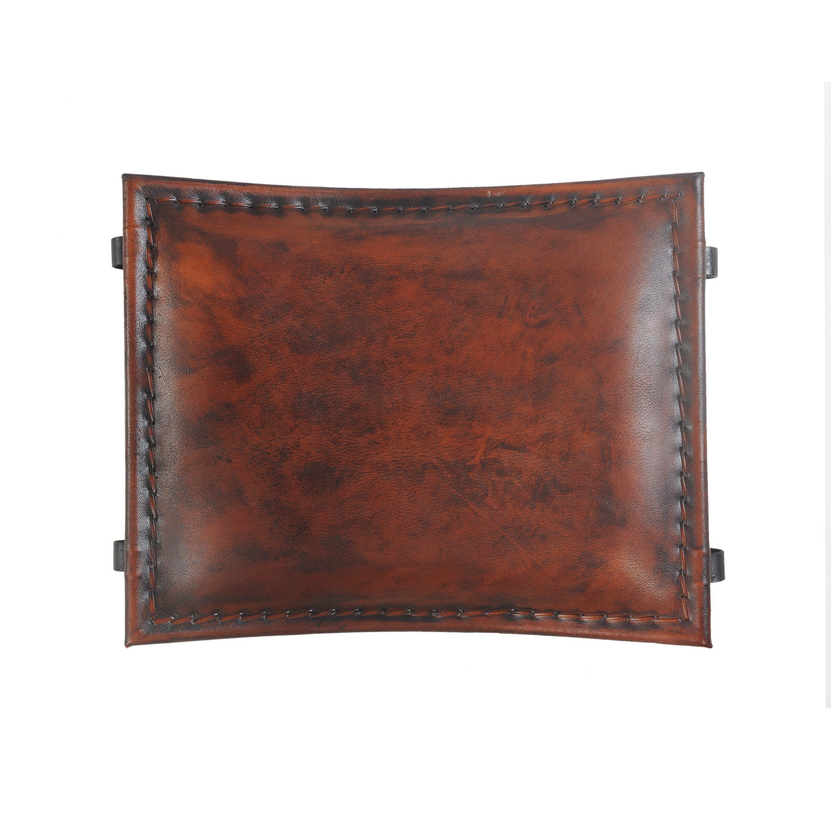 Theo Brown Leather Industrial Accent Stool with Iron Legs