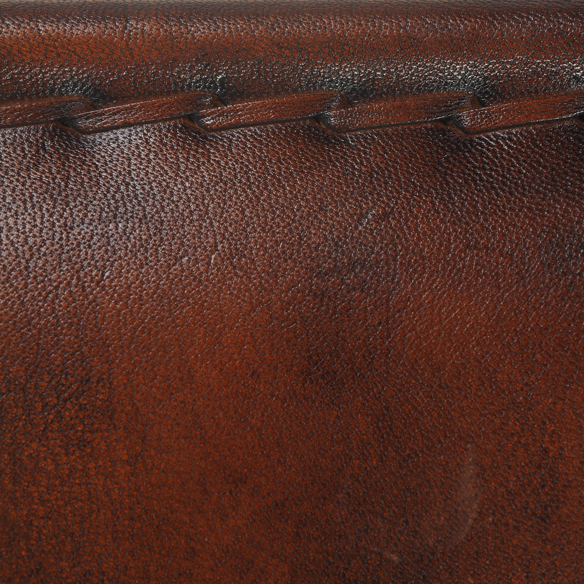 Theo Brown Leather Industrial Accent Stool with Iron Legs