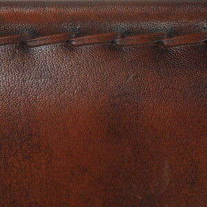 Theo Brown Leather Industrial Accent Stool with Iron Legs