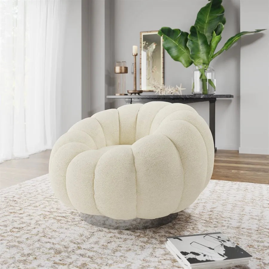 Lily Pumpkin Swivel Accent Chair Cream Boucle
