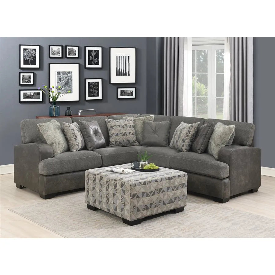 Berlin Modular 3 Piece Sectional Gray Herringbone & Sanded Microfiber