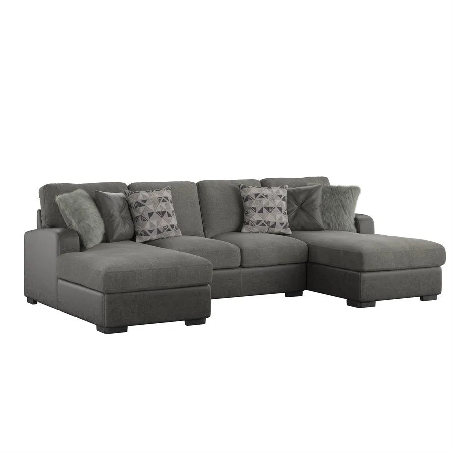 Berlin Modular Double Chaise 3 Piece Sectional Gray Herringbone & Sanded Microfiber