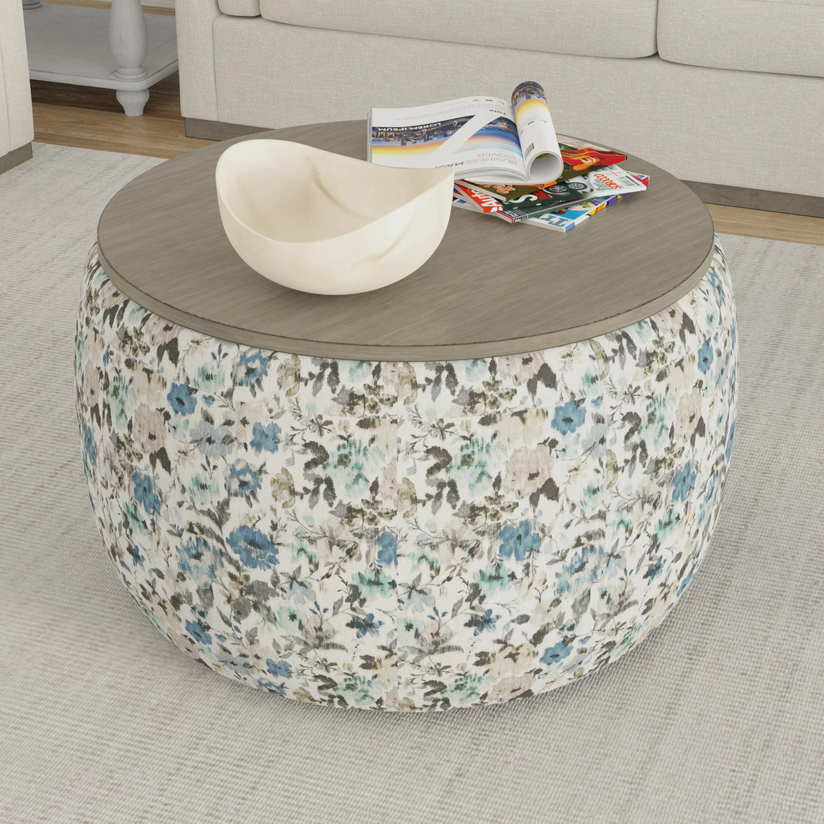 Cecily Storage Ottoman Blue Meadow