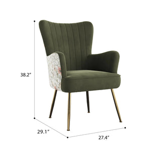 Amera Accent Chair Moss Green With Floral Print