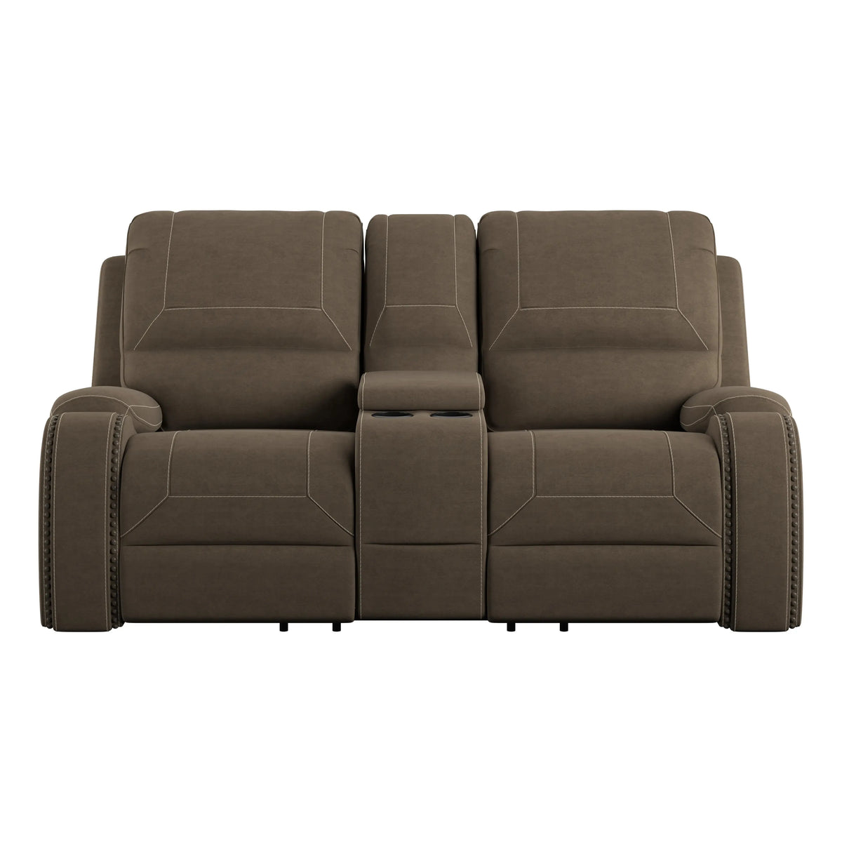 Adrian Reclining Glider Console Loveseat Walnut Brown