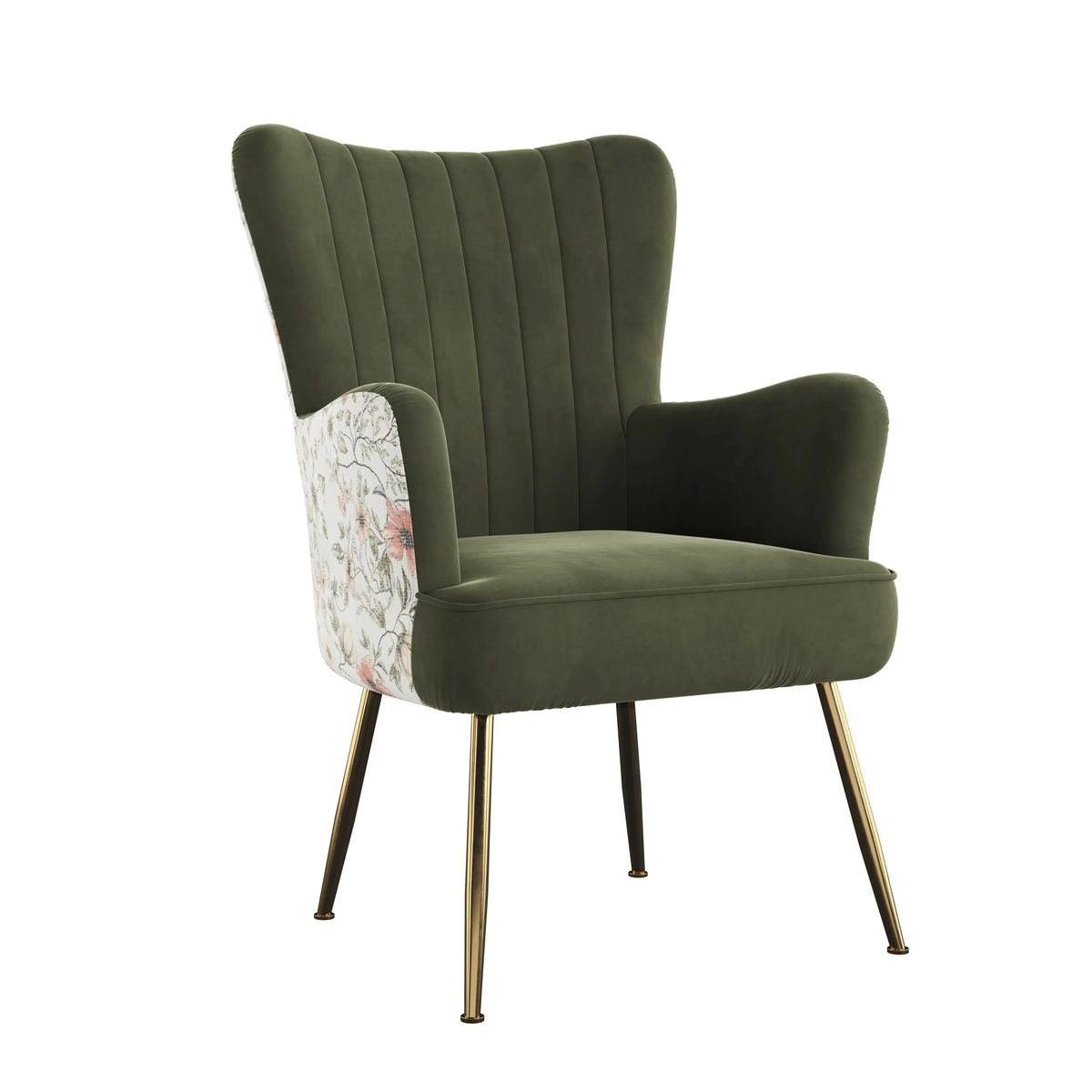 Amera Accent Chair Moss Green With Floral Print