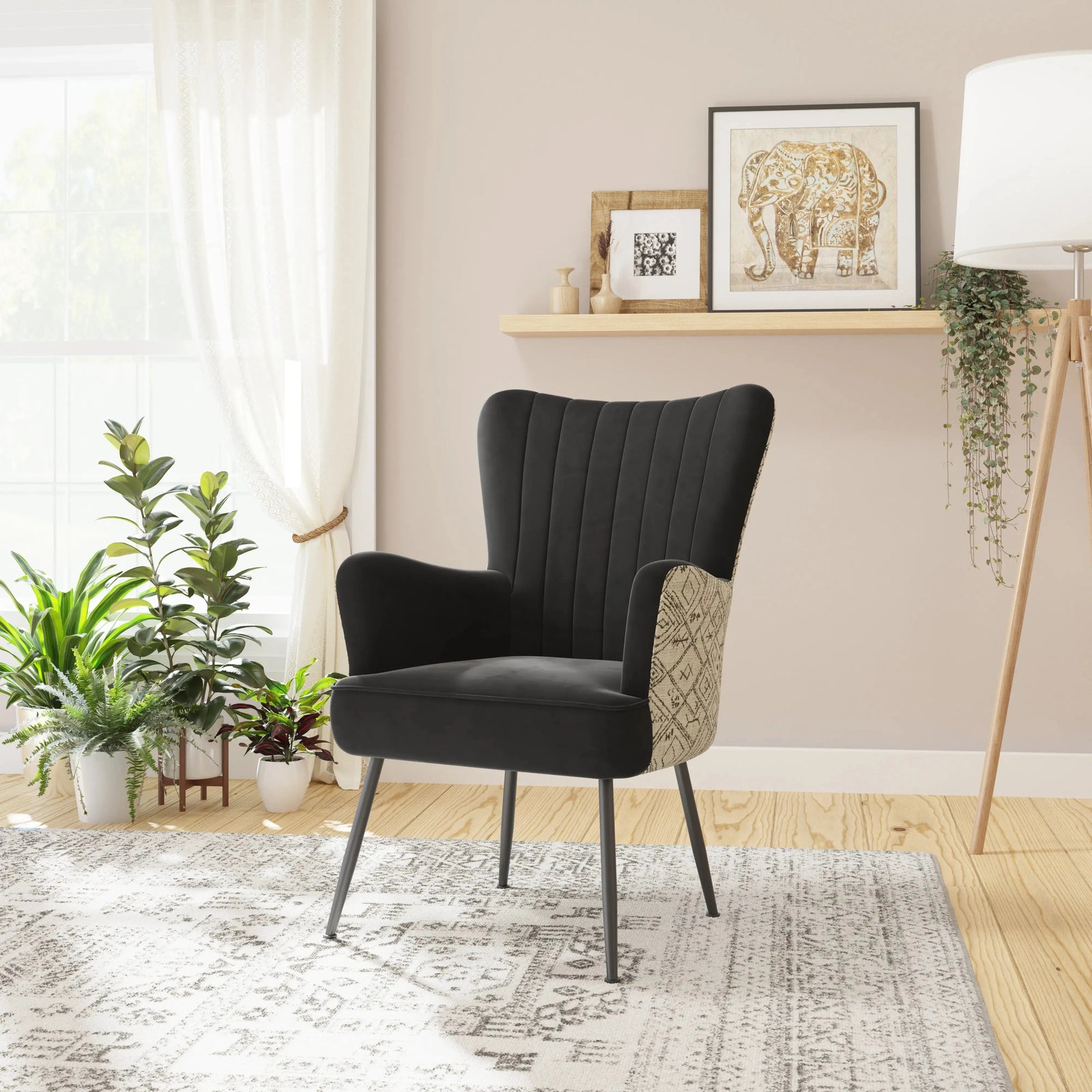Amera Accent Chair Black With Petroglyph Print