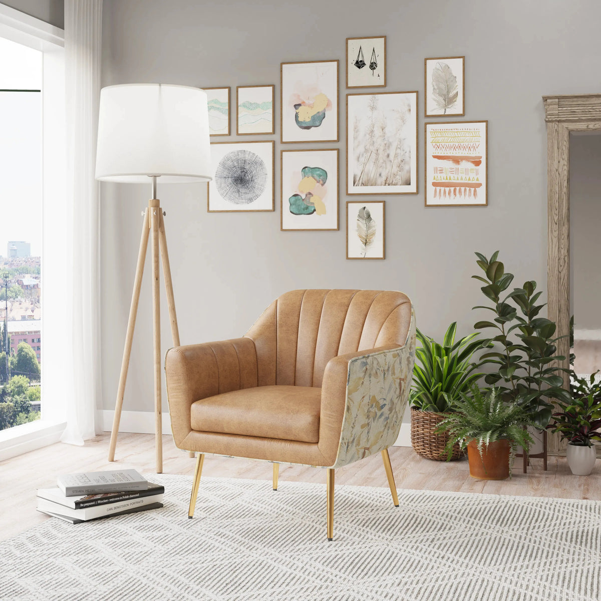 Ophelia Accent Chair Saddle With Vintage Leaf