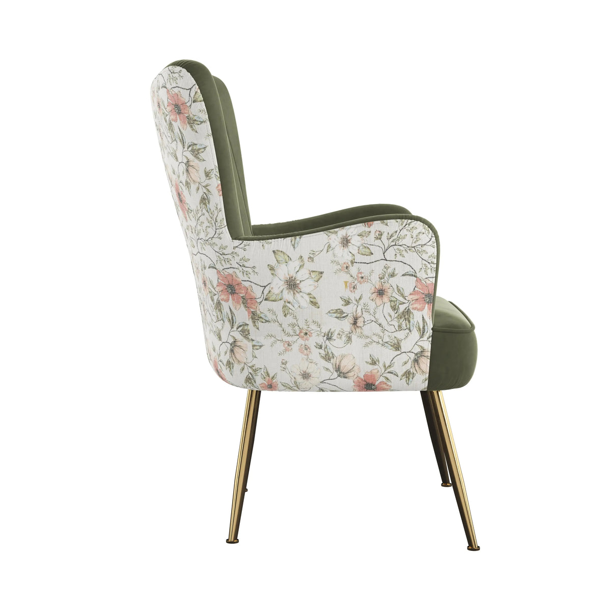 Amera Accent Chair Moss Green With Floral Print