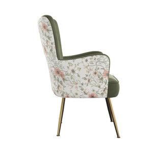 Amera Accent Chair Moss Green With Floral Print