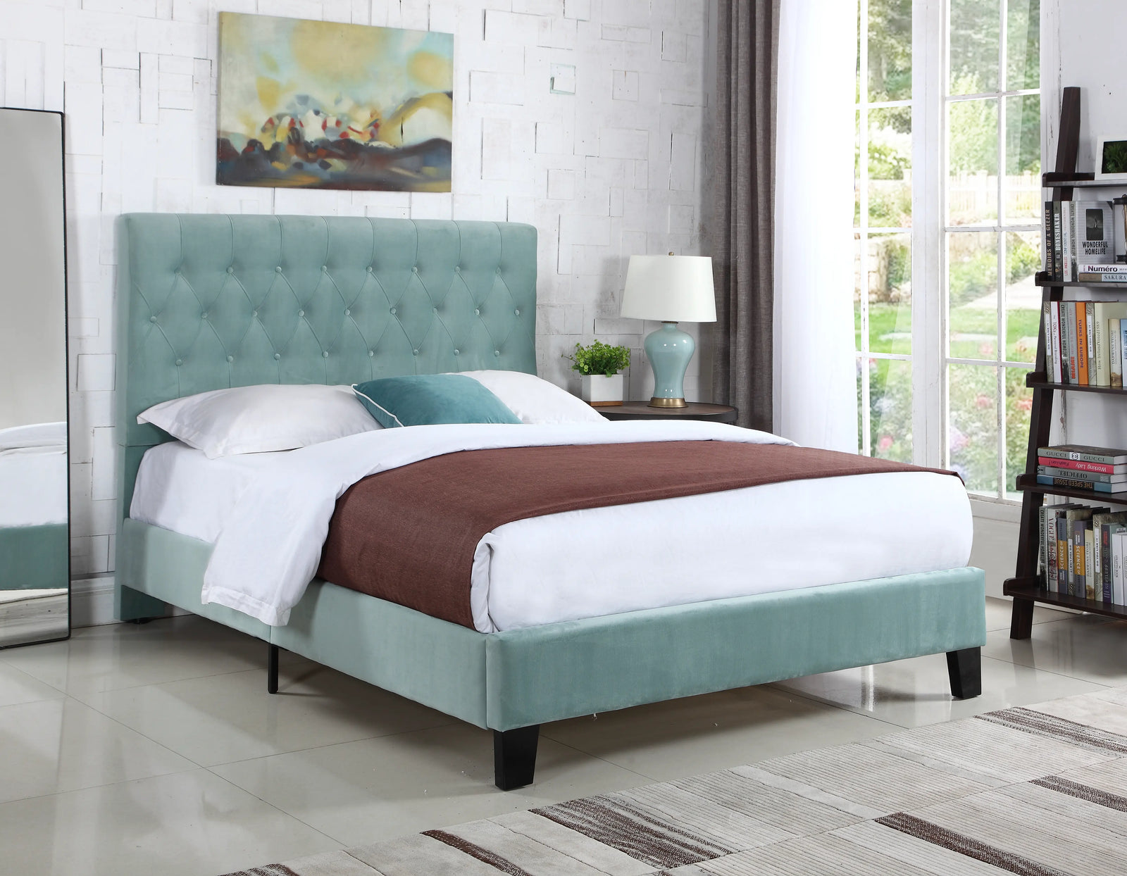 Amelia Upholstered Bed Light Blue