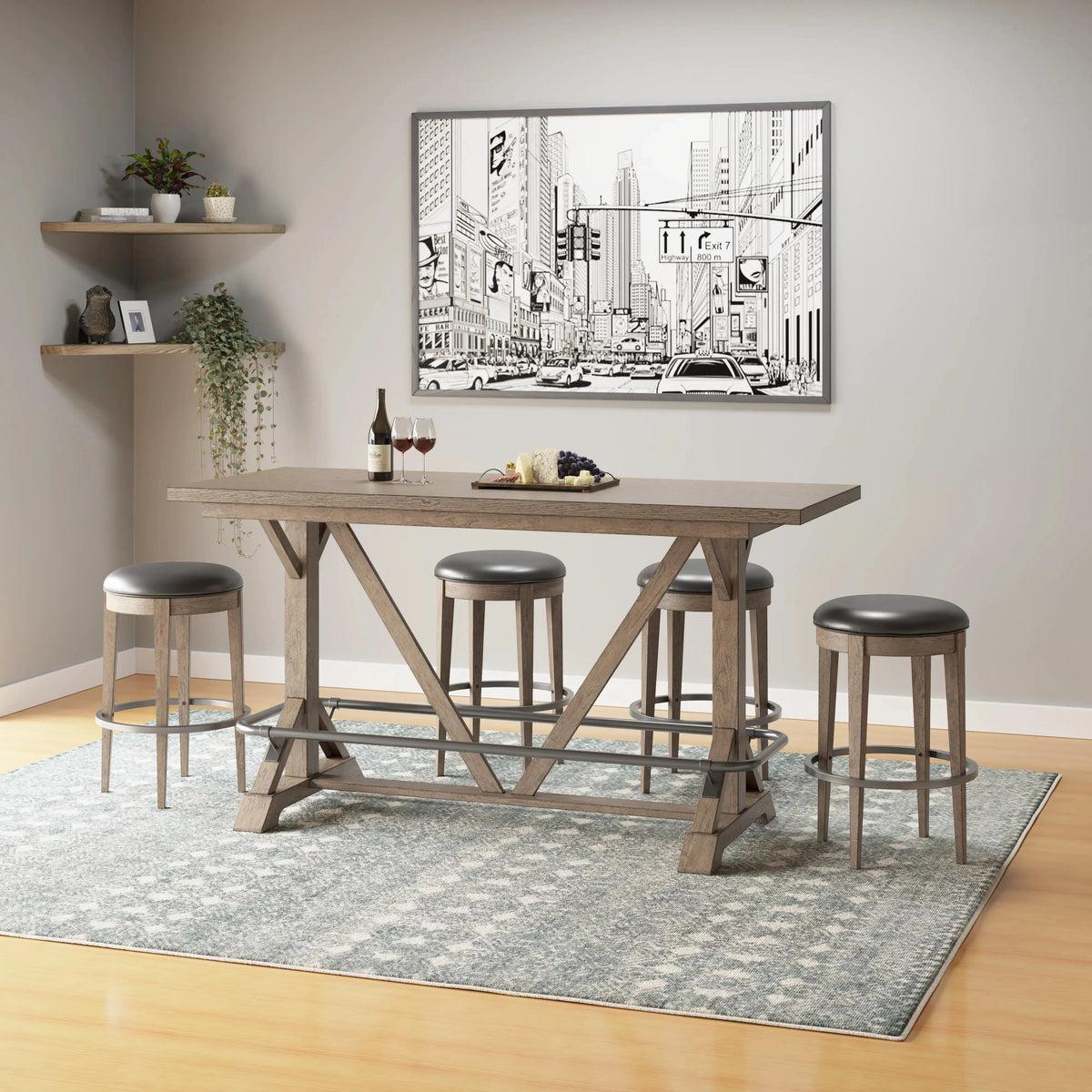 Benton Bar Height Trestle Table Pecan Brown
