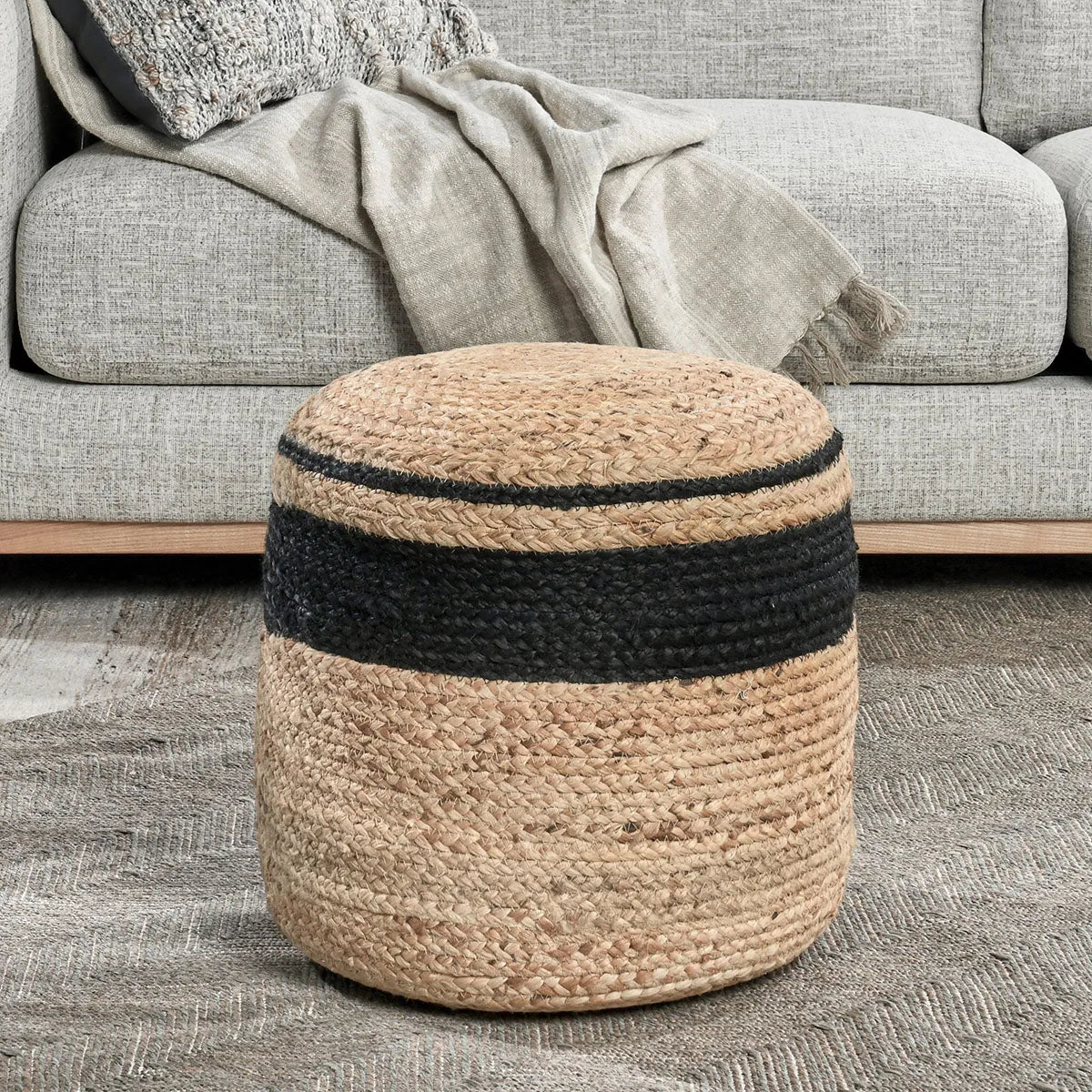 Faro Jute Natural/black Pouf