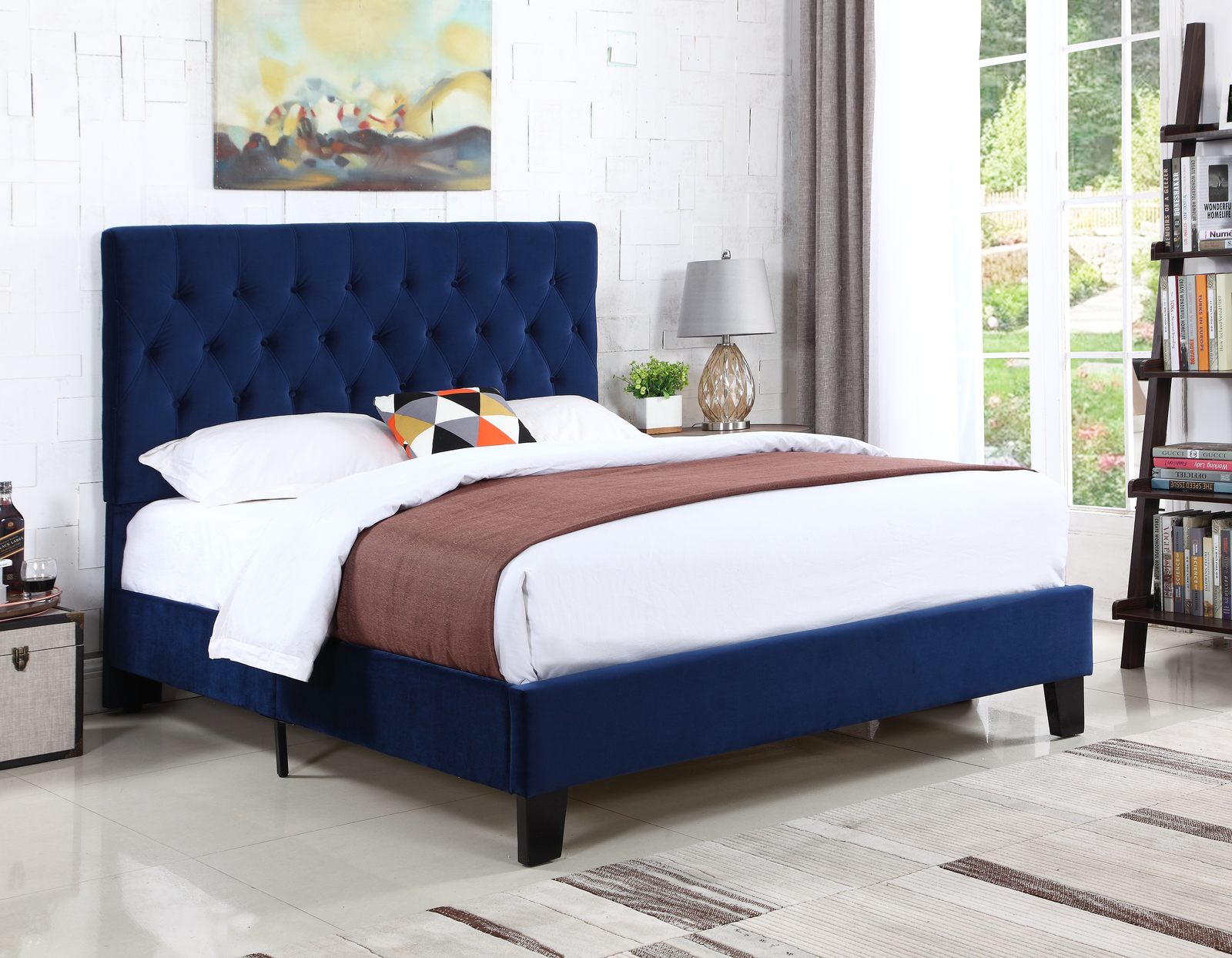 Amelia Upholstered Bed Navy