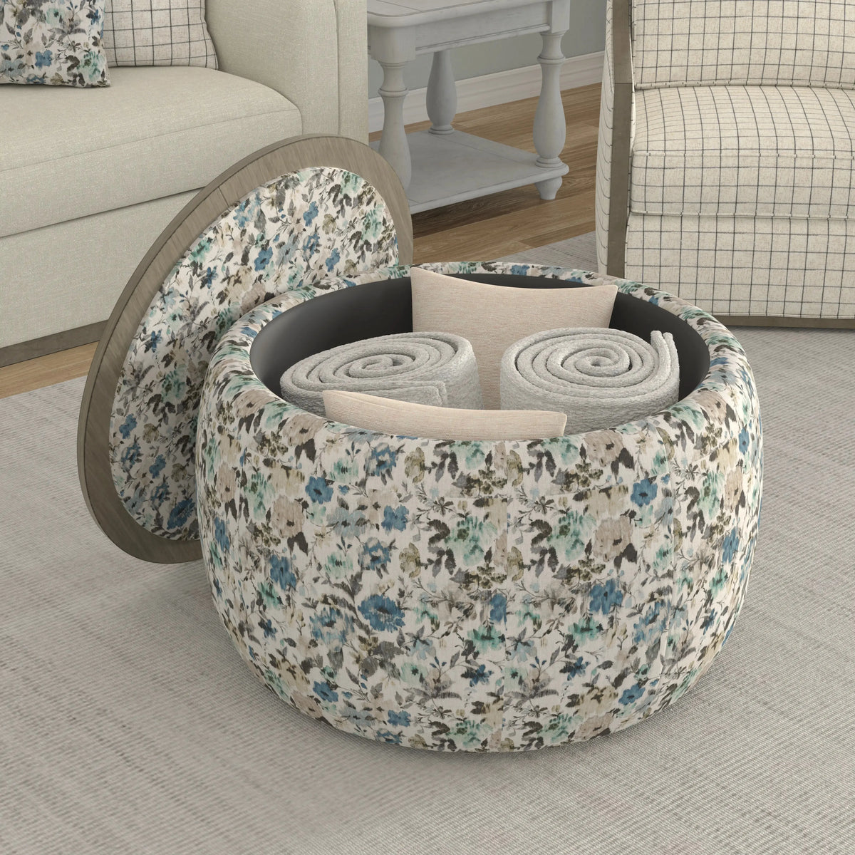 Cecily Storage Ottoman Blue Meadow