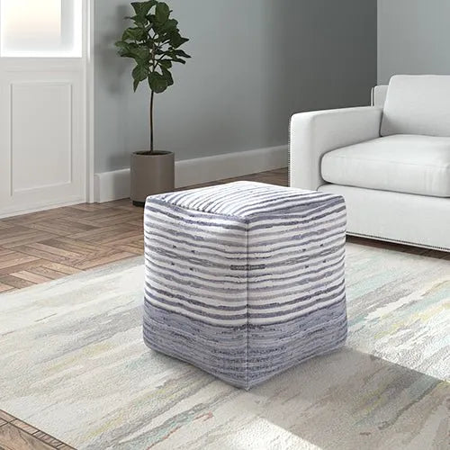 Andros 34123WHT White/Blue Pouf - Rug & Home