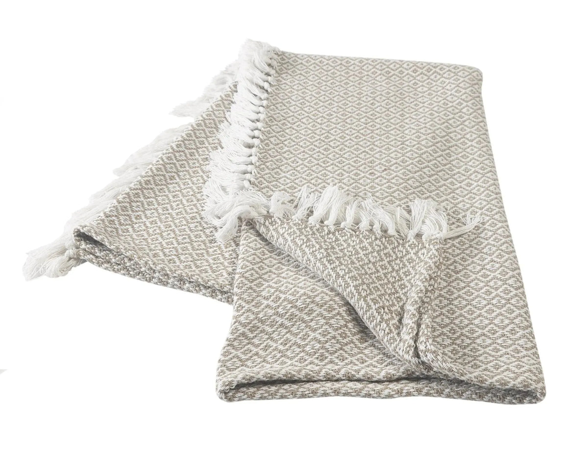 Beige and Ivory Diamonds Fringe LR80180 Throw Blanket