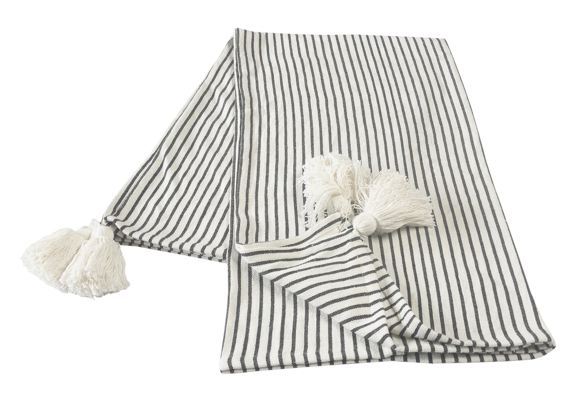 Black and Ivory Striped Tasseled LR80178 Throw Blanket - Rug & Home