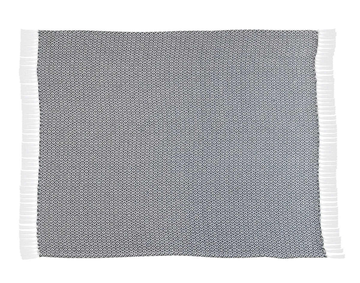 Blue and Ivory Diamonds Fringe LR80180 Throw Blanket