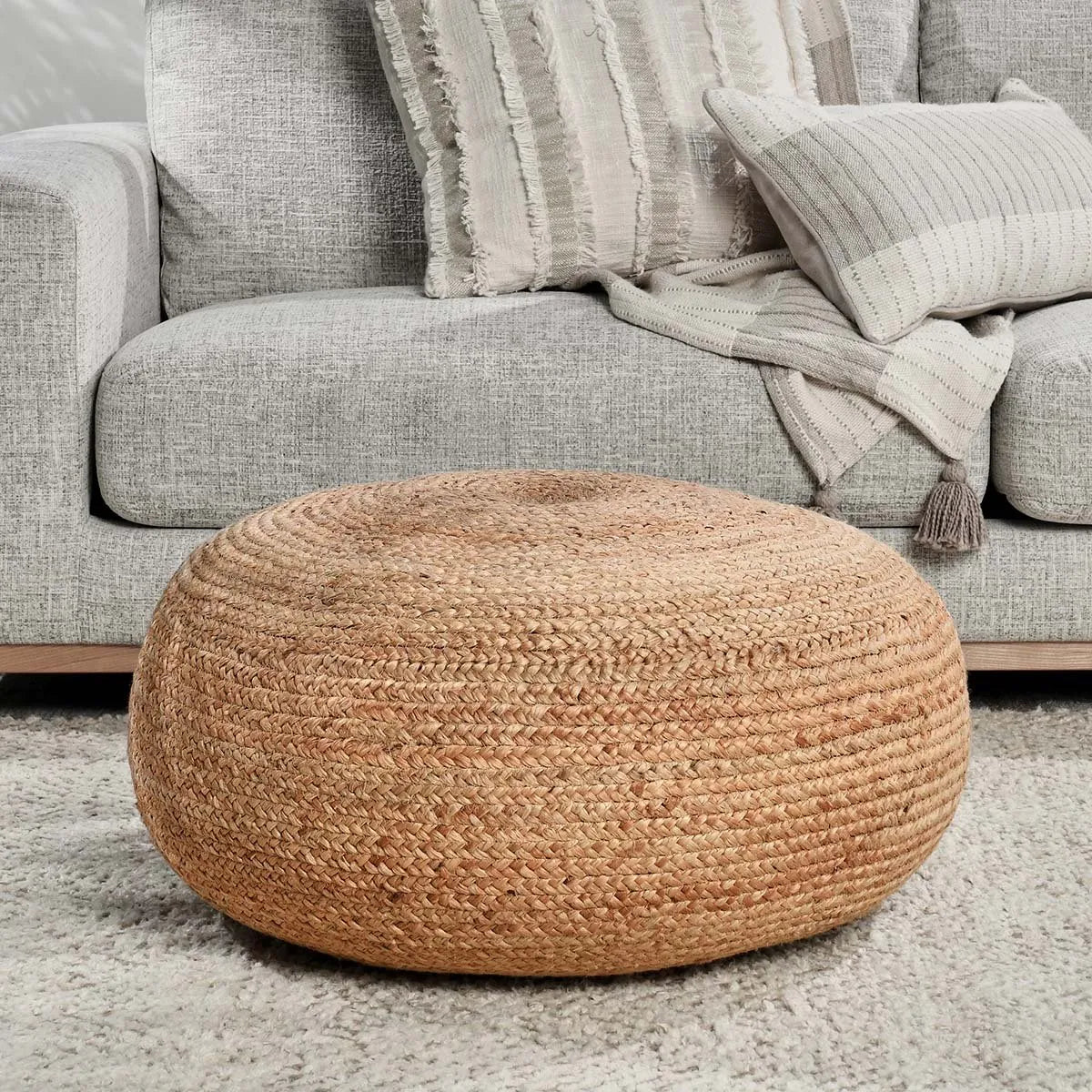 Braga Jute Natural Pouf - Rug & Home