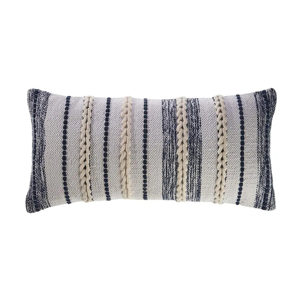 Braided White and Navy Contemporary LR07416 Throw Pillow - Rug & Home