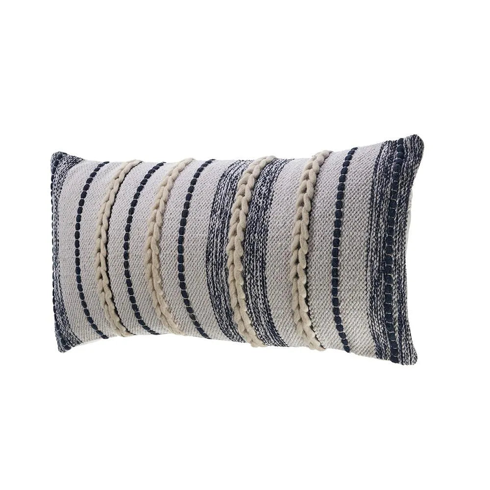 Braided White and Navy Contemporary LR07416 Throw Pillow - Rug & Home