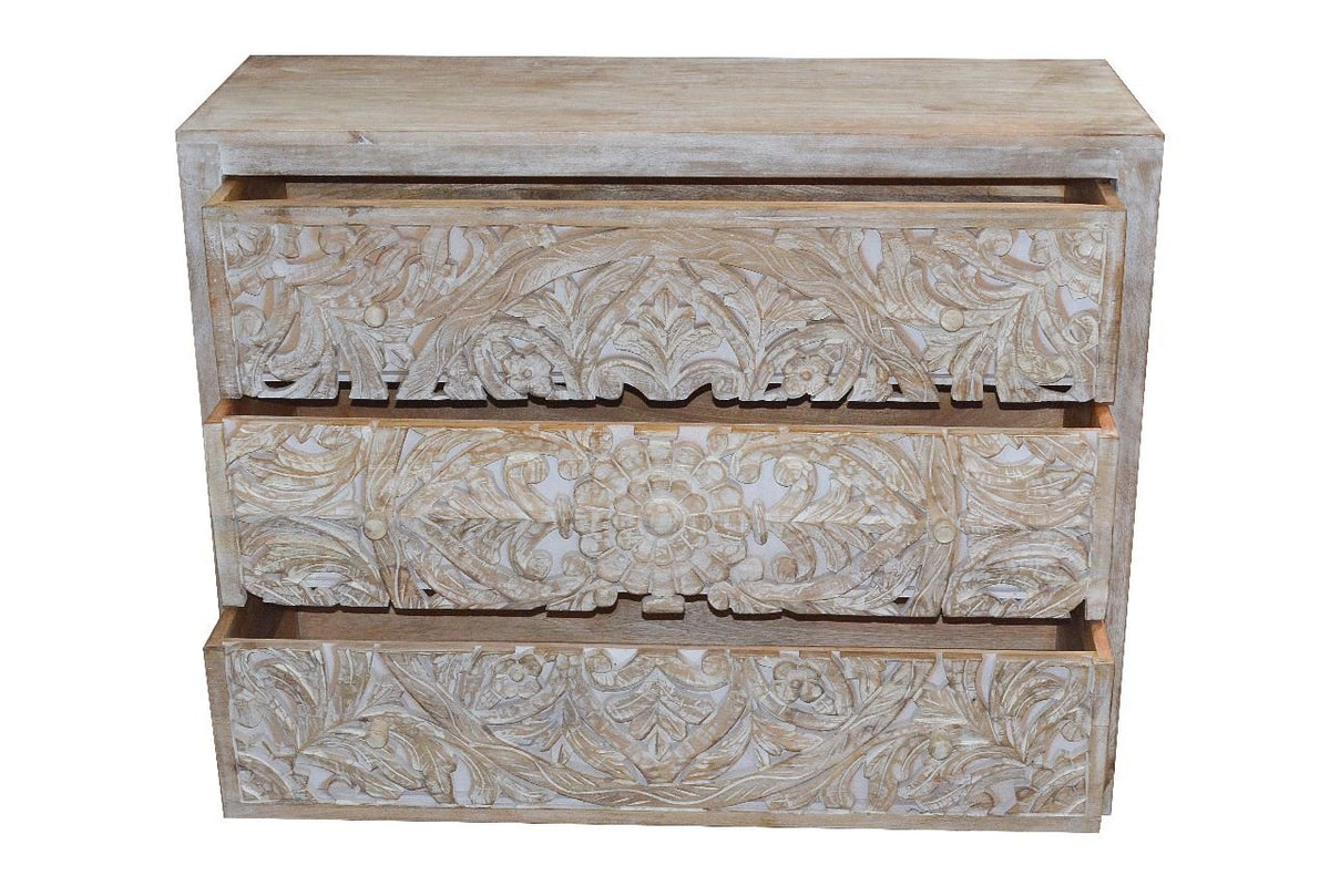 Carved Three Drawer Chest - Rug & Home