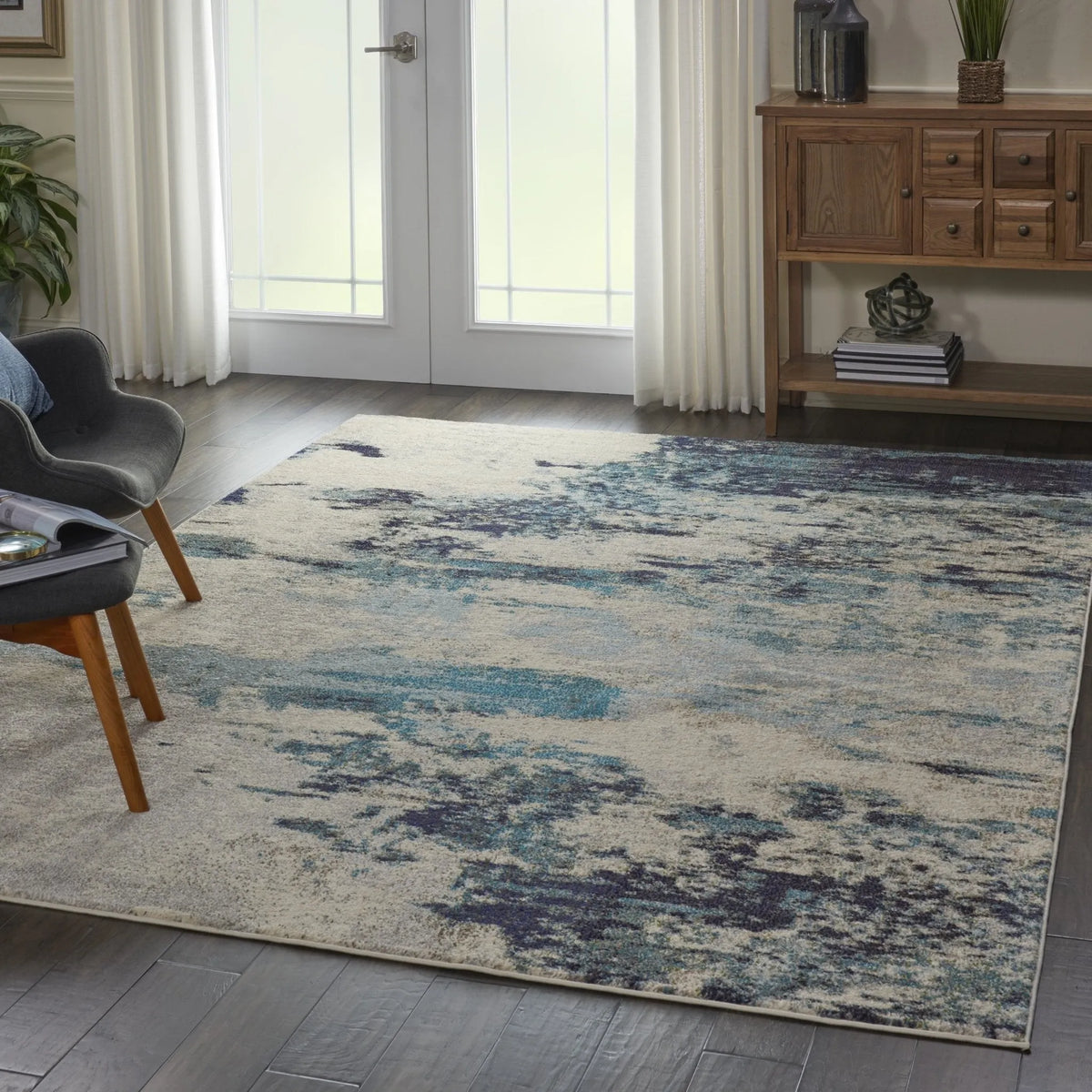 Celestial CES02 Ivory Teal Blue Rug - Rug & Home