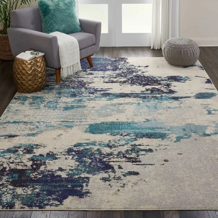 Celestial CES02 Ivory Teal Blue Rug - Rug & Home