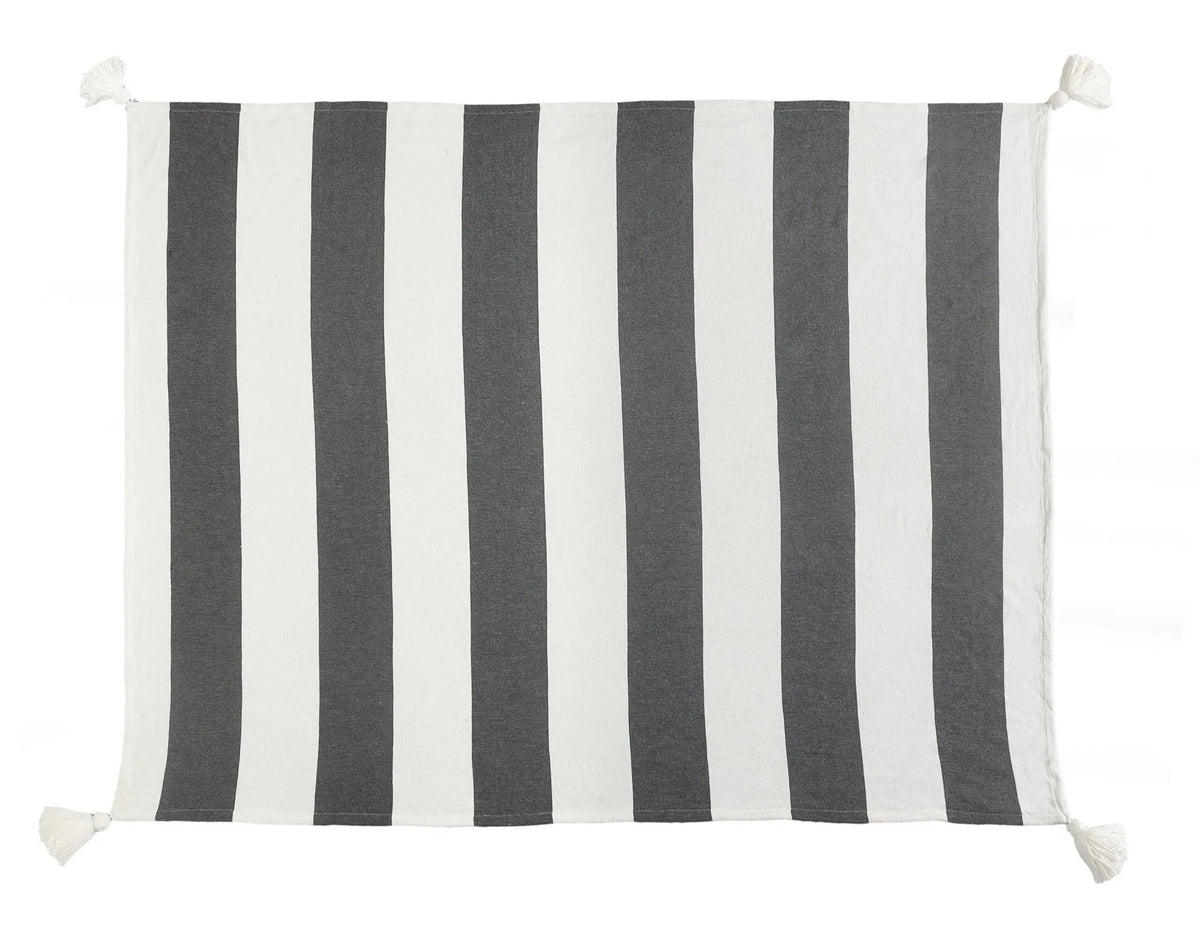 Charcoal and Ivory Bold Stripe Tasseled LR80179 Throw Blanket