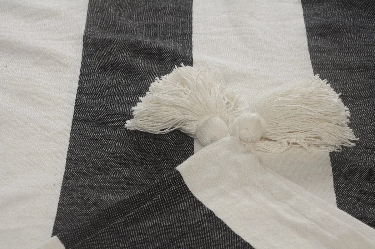 Charcoal and Ivory Bold Stripe Tasseled LR80179 Throw Blanket