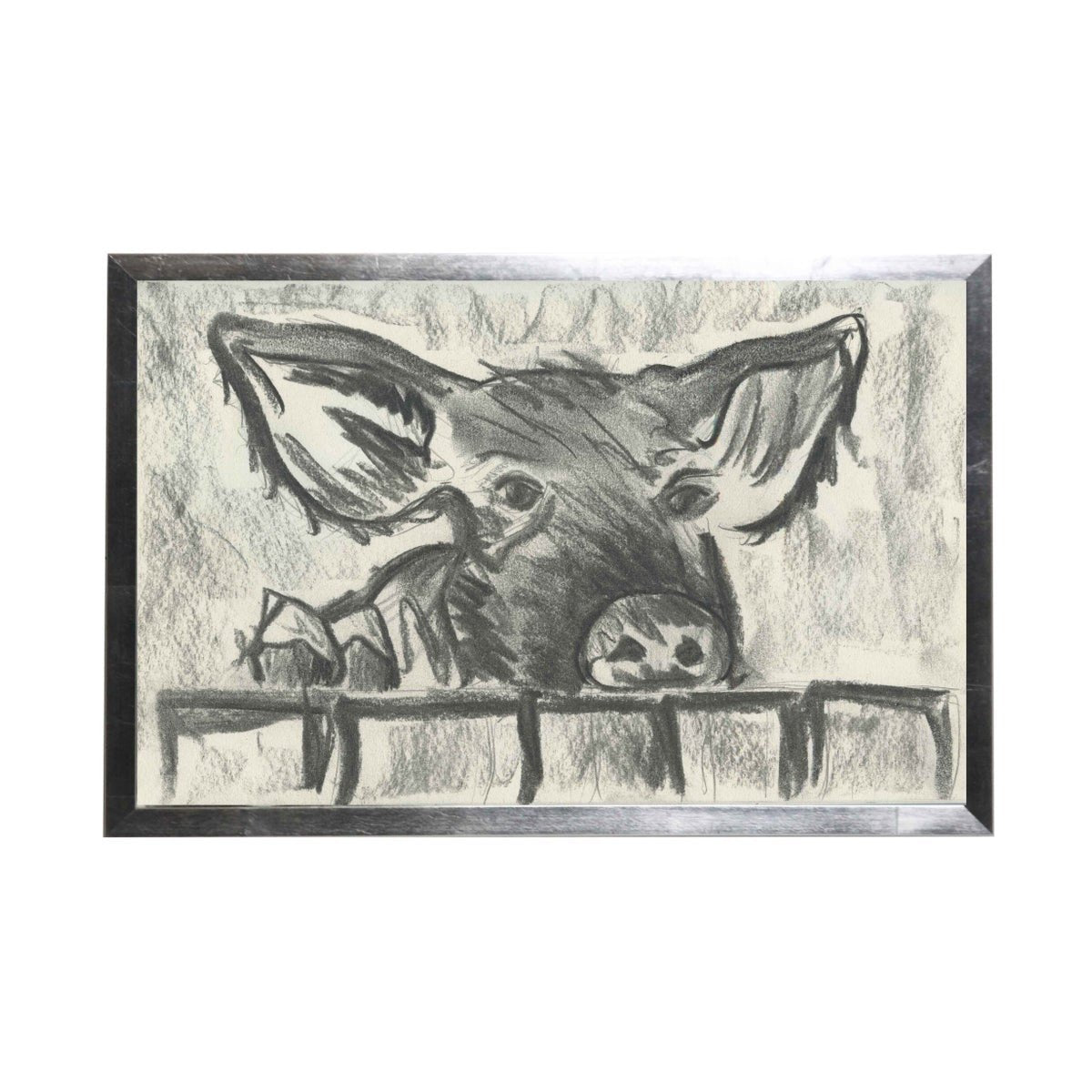 Charcoal Pig Framed Art - Rug & Home
