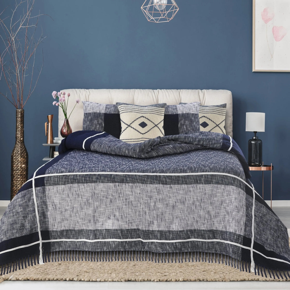 Cotton Lr81484 Navy/White Coverlet - Rug & Home