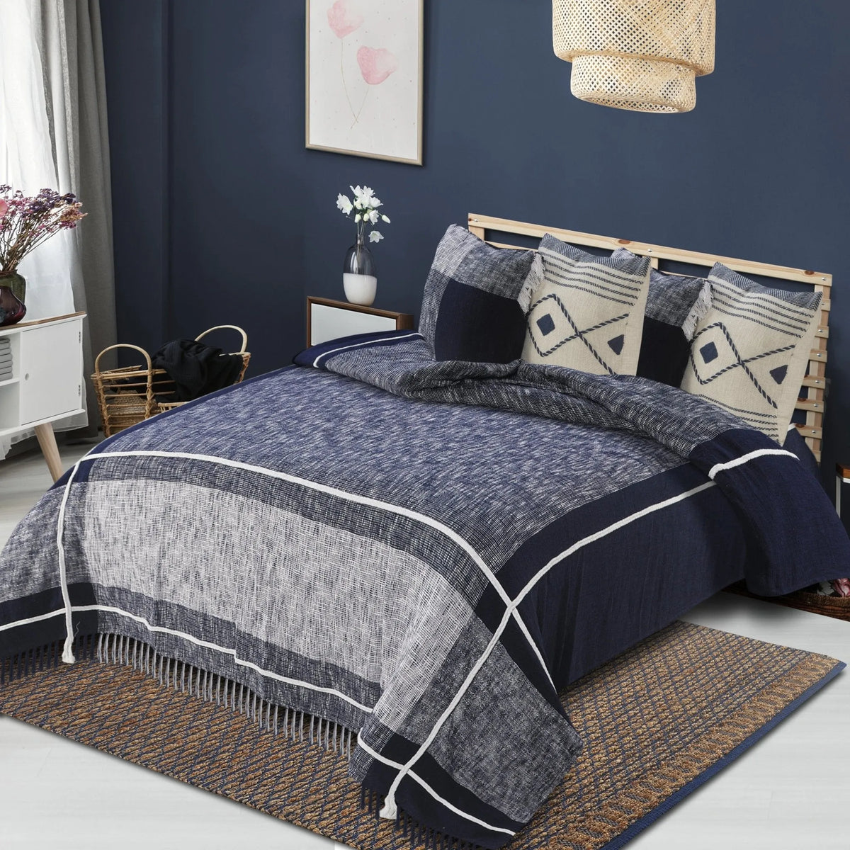 Cotton Lr81484 Navy/White Coverlet - Rug & Home